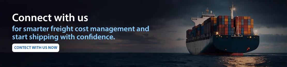 Container ship at sea with CTA text promoting smarter freight cost management